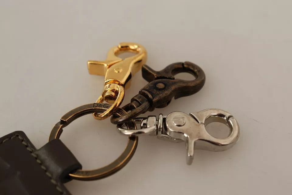 Dolce & Gabbana Green Leather D&G Logo Metal Ring Hook Keyring Keychain LUNESCAPE