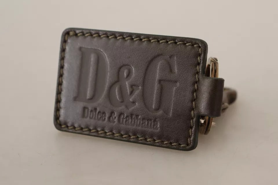 Dolce & Gabbana Green Leather D&G Logo Metal Ring Hook Keyring Keychain LUNESCAPE