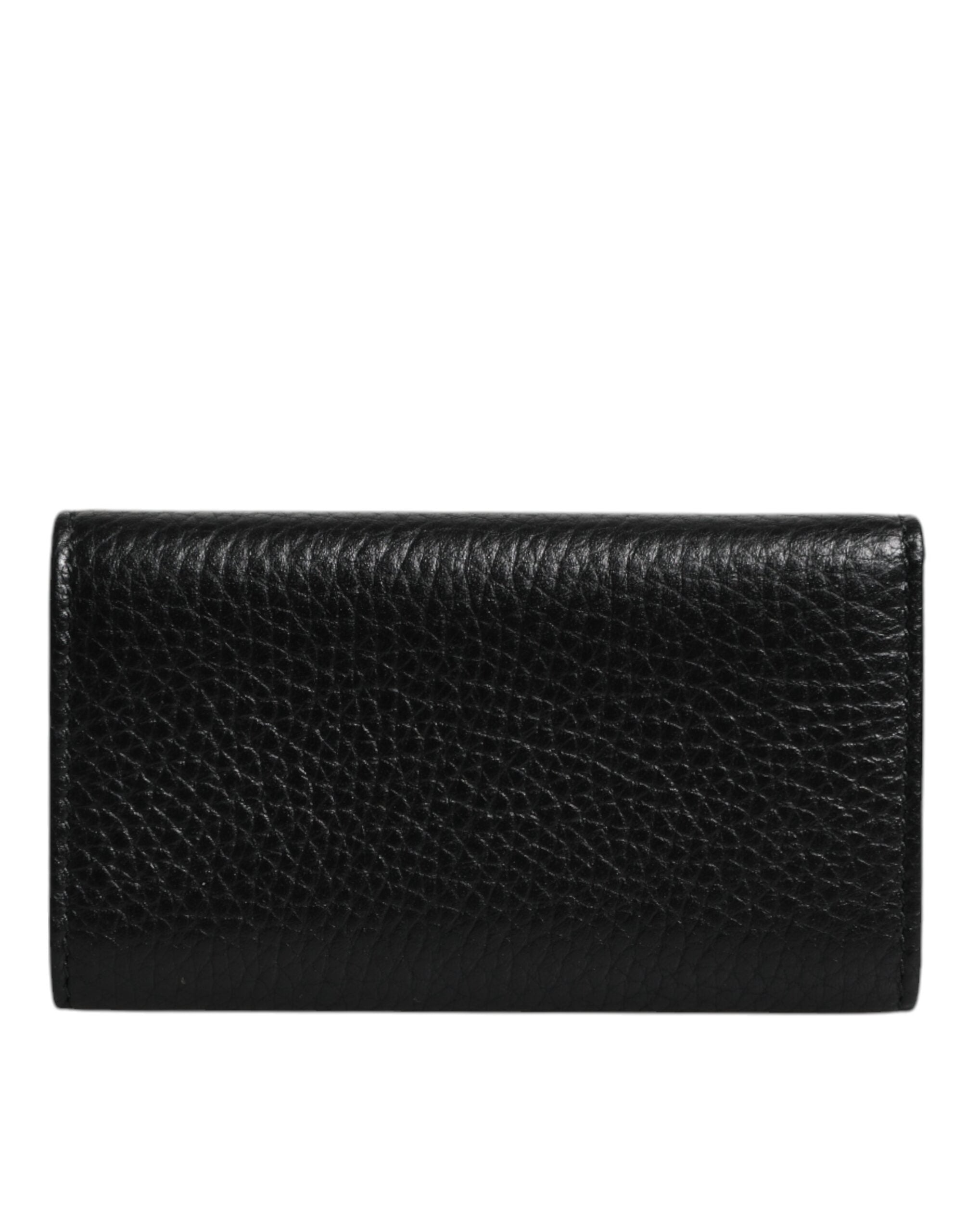 Dolce & Gabbana Black Leather Gold Metal Logo Plaque Trifold Keyring LUNESCAPE