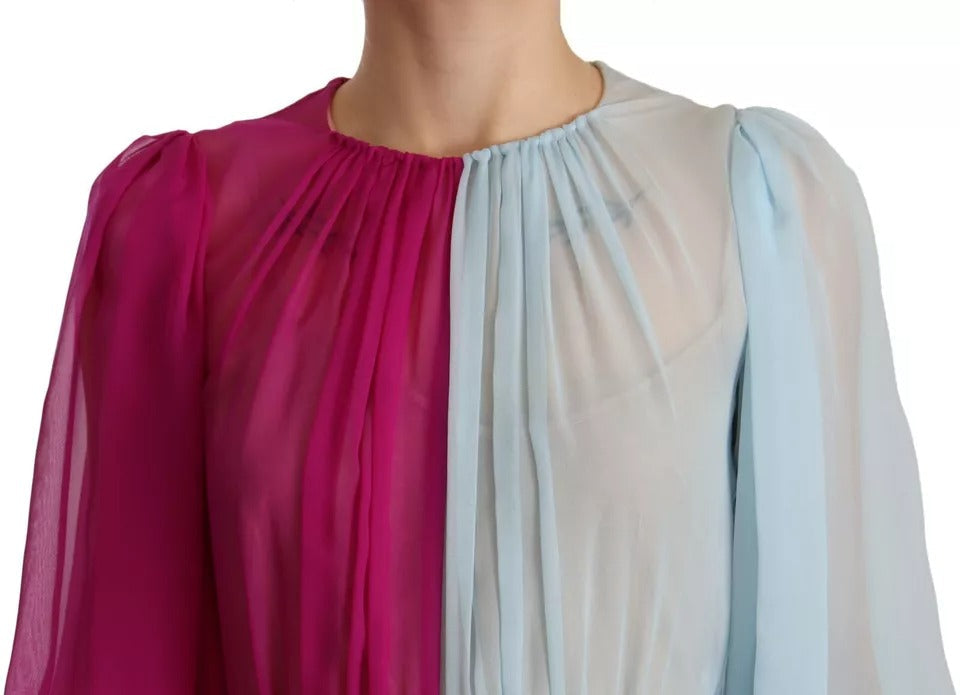 Dolce & Gabbana Fuchsia Light Blue Silk Two Tone Midi Dress LUNESCAPE