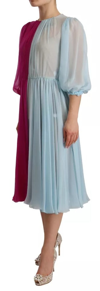 Dolce & Gabbana Fuchsia Light Blue Silk Two Tone Midi Dress LUNESCAPE