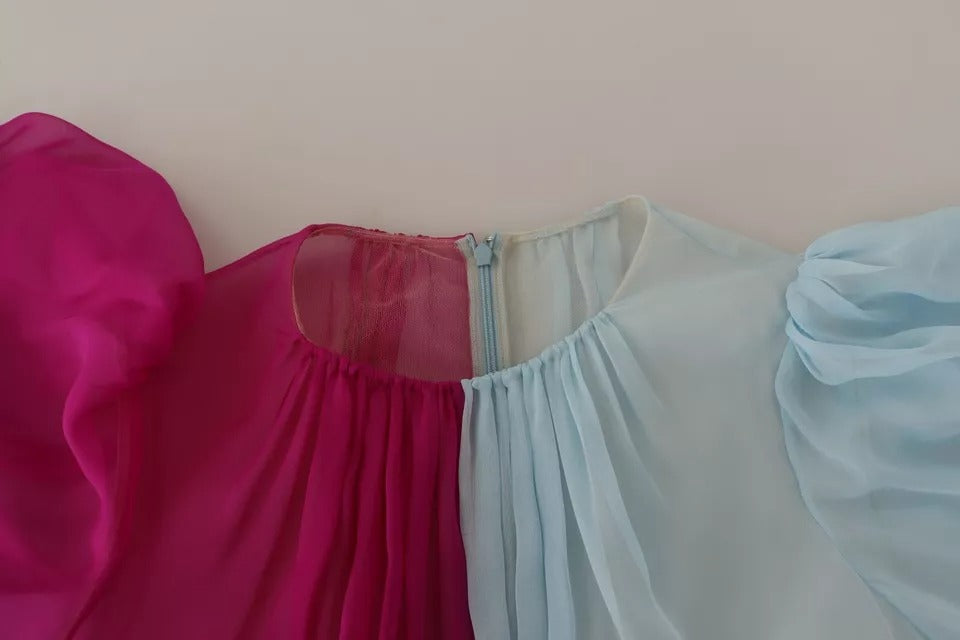Dolce & Gabbana Fuchsia Light Blue Silk Two Tone Midi Dress LUNESCAPE