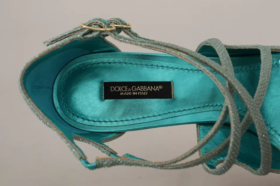 Dolce & Gabbana Blue Glittered Strappy Heels Sandals Shoes