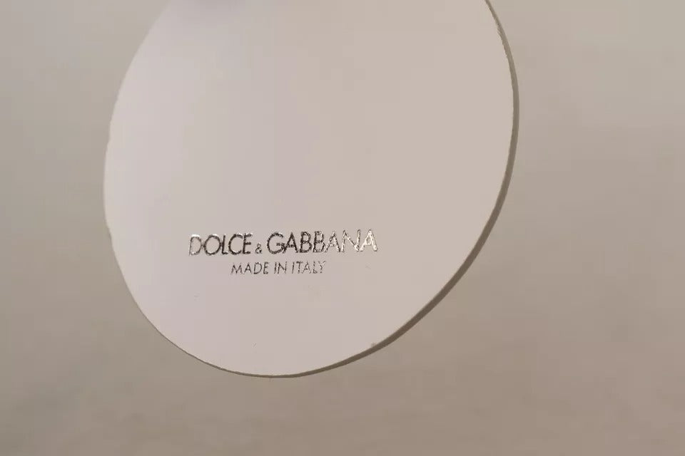 Dolce & Gabbana White Leather Printed Metal Silver Tone Keyring Keychain LUNESCAPE