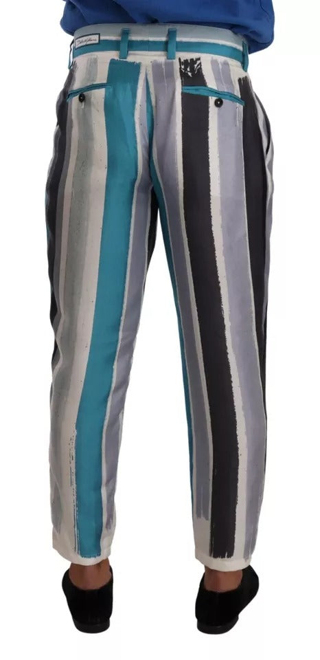Dolce & Gabbana Blue Striped Silk Tapered Pants LUNESCAPE