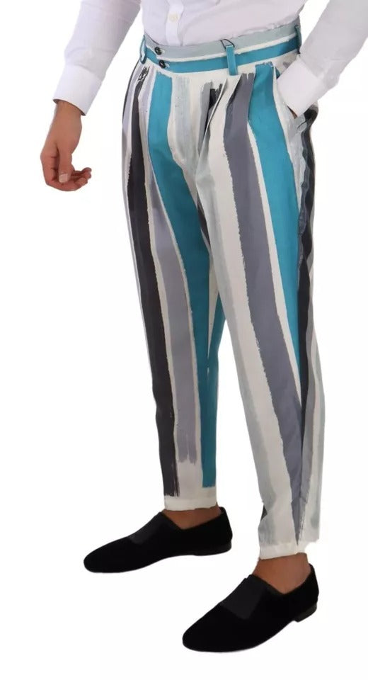 Dolce & Gabbana Multicolor Striped Silk Tapered Pants LUNESCAPE