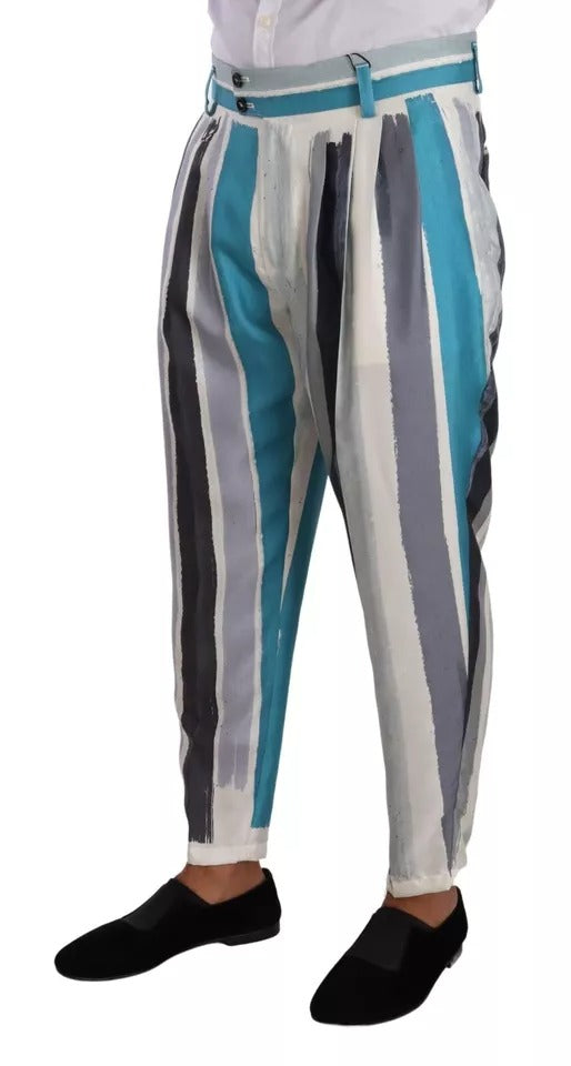 Dolce & Gabbana Multicolor Striped Silk Tapered Pants LUNESCAPE