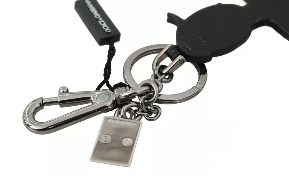 Dolce & Gabbana Black Leather Fisherman Logo Badge Keyring Keychain LUNESCAPE