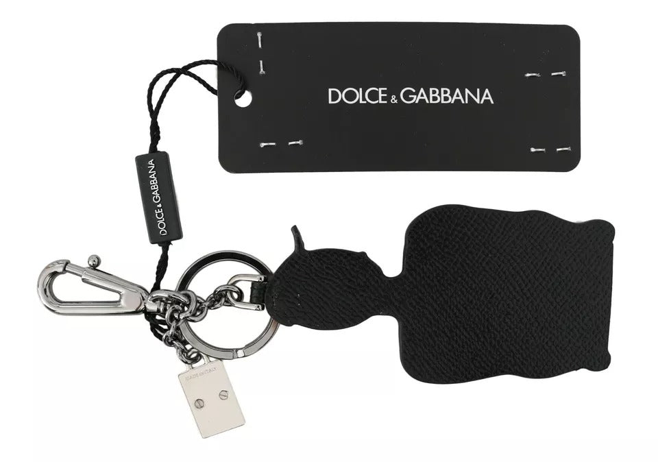 Dolce & Gabbana Black Leather Fisherman Logo Badge Keyring Keychain LUNESCAPE