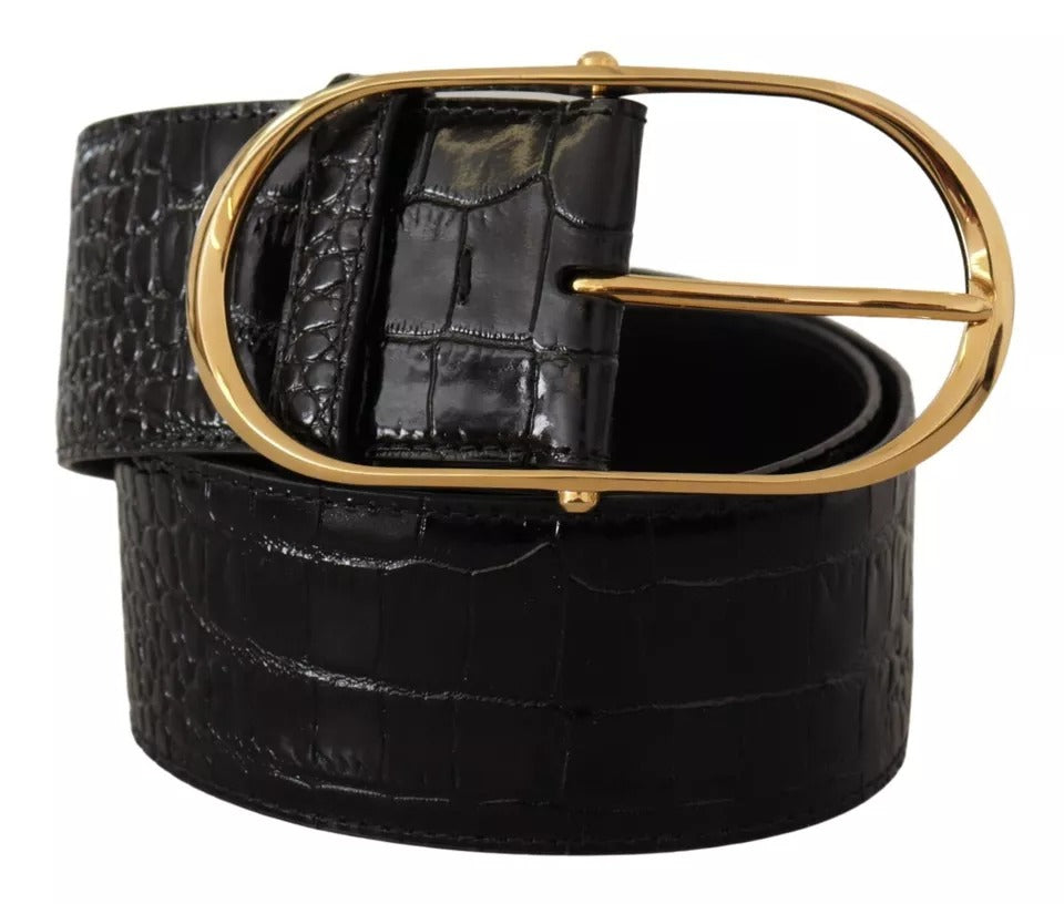 Dolce & Gabbana Black Wide Embossed Leather Gold Metal Buckle Belt LUNESCAPE