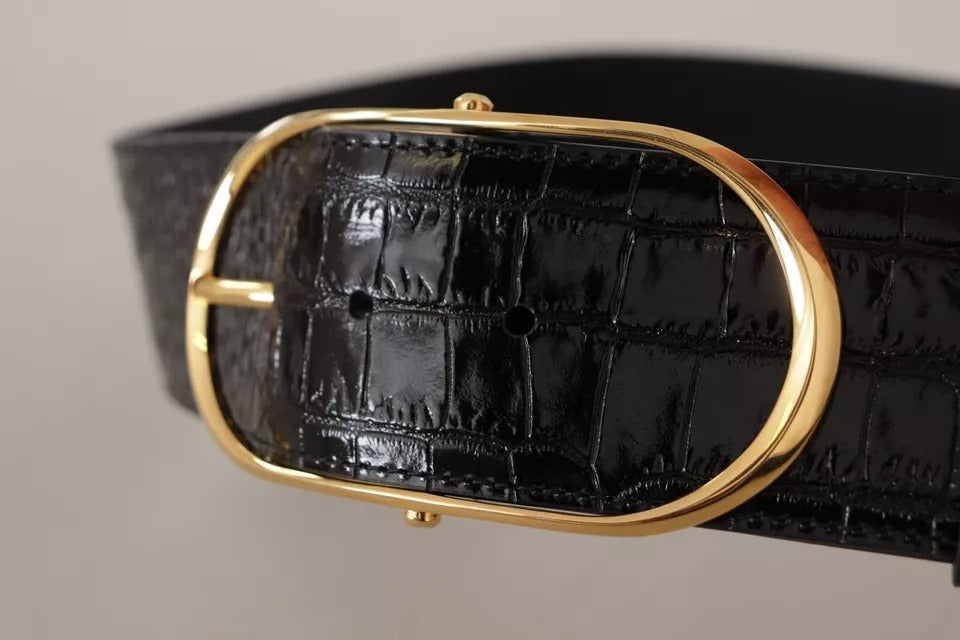 Dolce & Gabbana Black Wide Embossed Leather Gold Metal Buckle Belt LUNESCAPE