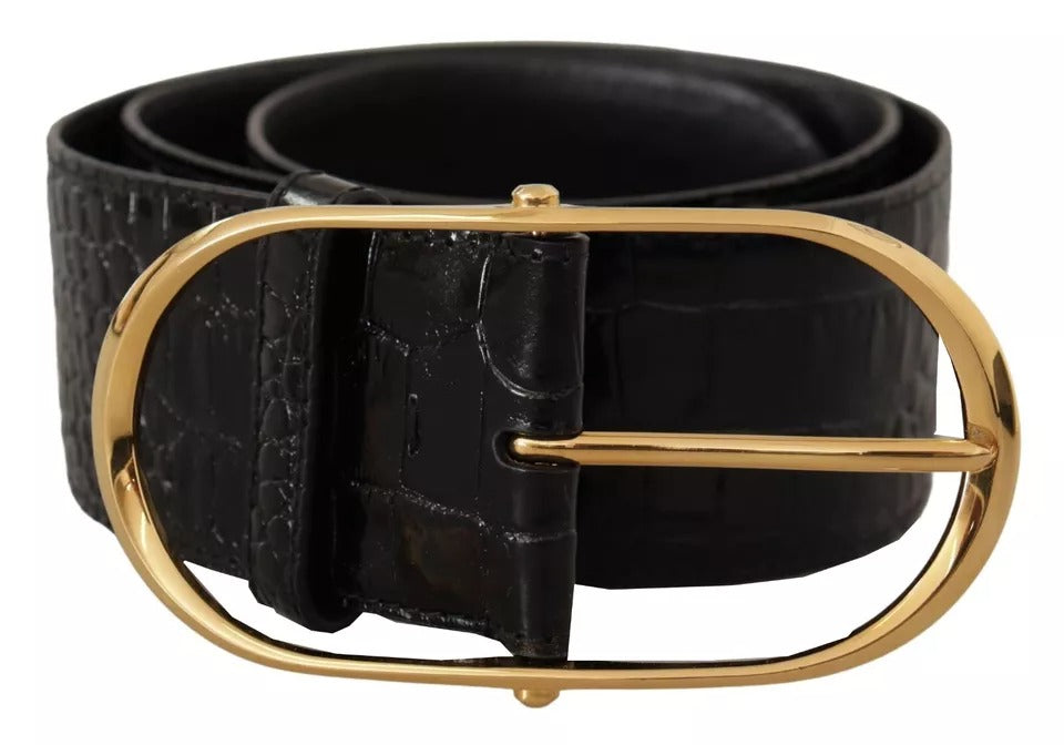 Dolce & Gabbana Black Wide Embossed Leather Gold Metal Buckle Belt LUNESCAPE