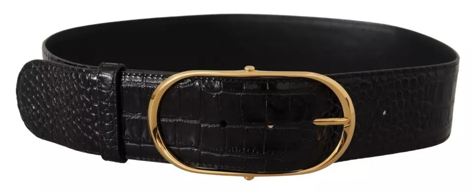 Dolce & Gabbana Black Wide Embossed Leather Gold Metal Buckle Belt LUNESCAPE