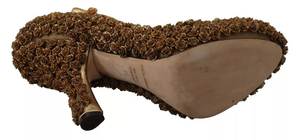 Dolce & Gabbana Gold Roses Embellished Heels Pumps Shoes LUNESCAPE