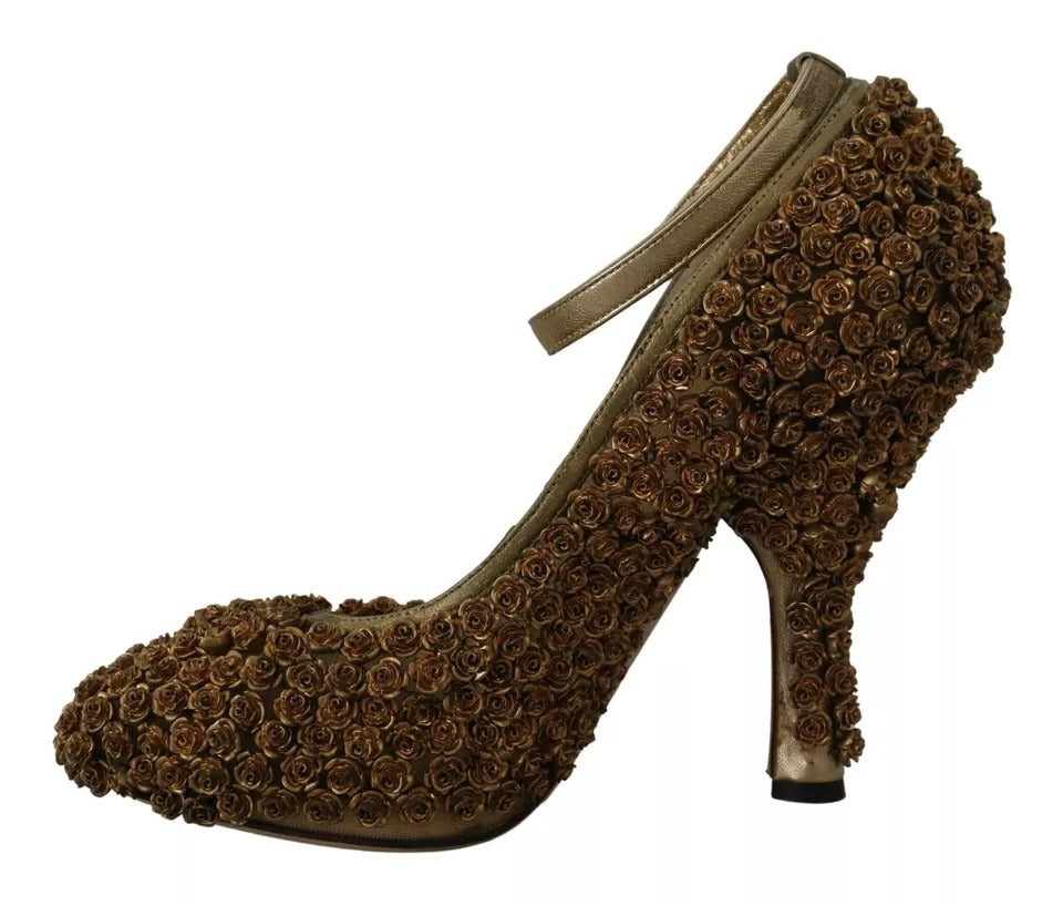 Dolce & Gabbana Gold Roses Embellished Heels Pumps Shoes LUNESCAPE