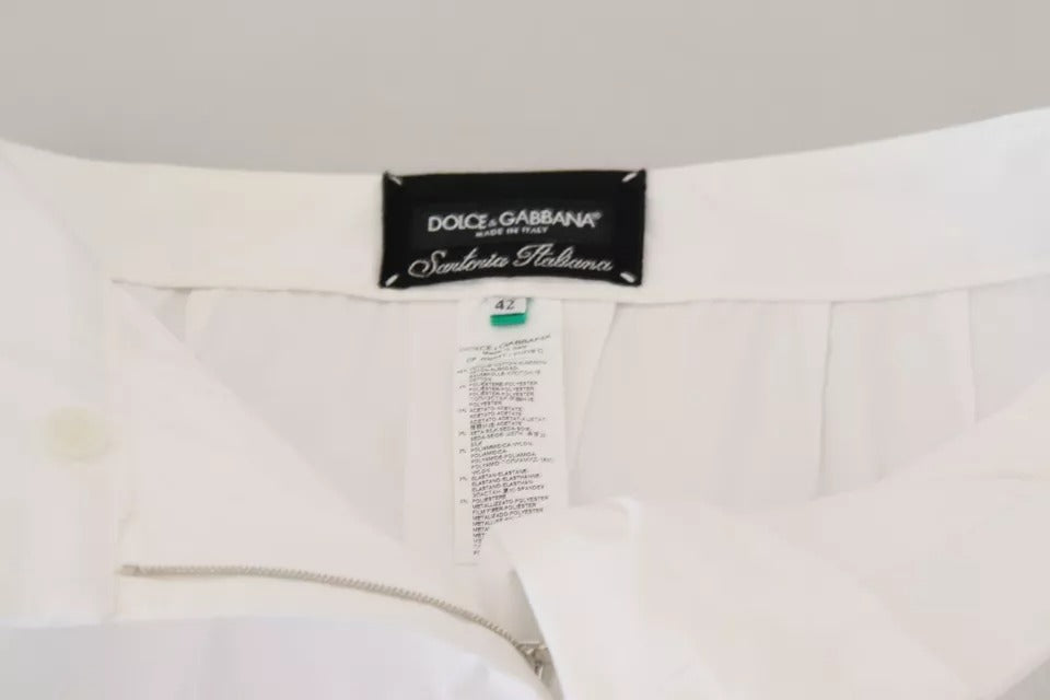 Dolce & Gabbana White Jacquard Cotton Blend Mid Waist Pants LUNESCAPE
