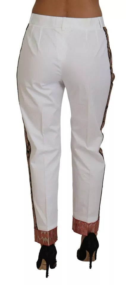Dolce & Gabbana White Jacquard Cotton Blend Mid Waist Pants LUNESCAPE