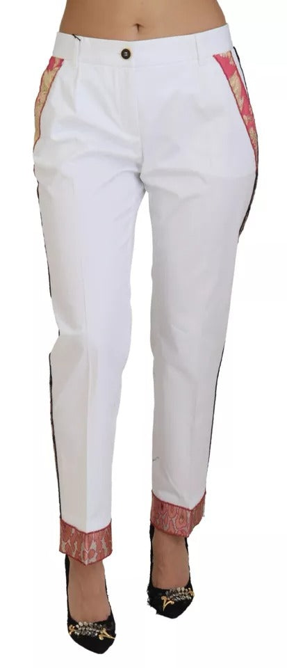 Dolce & Gabbana White Jacquard Cotton Blend Mid Waist Pants LUNESCAPE