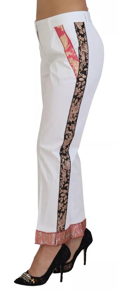 Dolce & Gabbana White Jacquard Cotton Blend Mid Waist Pants LUNESCAPE