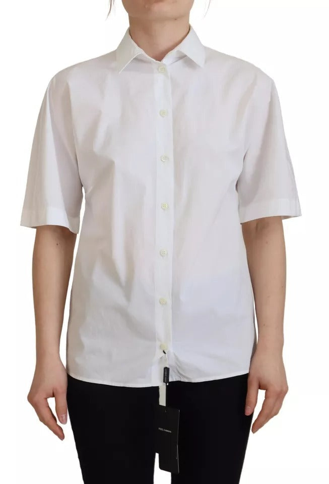 Dolce & Gabbana White Cotton Button Front Short Sleeve Shirt LUNESCAPE