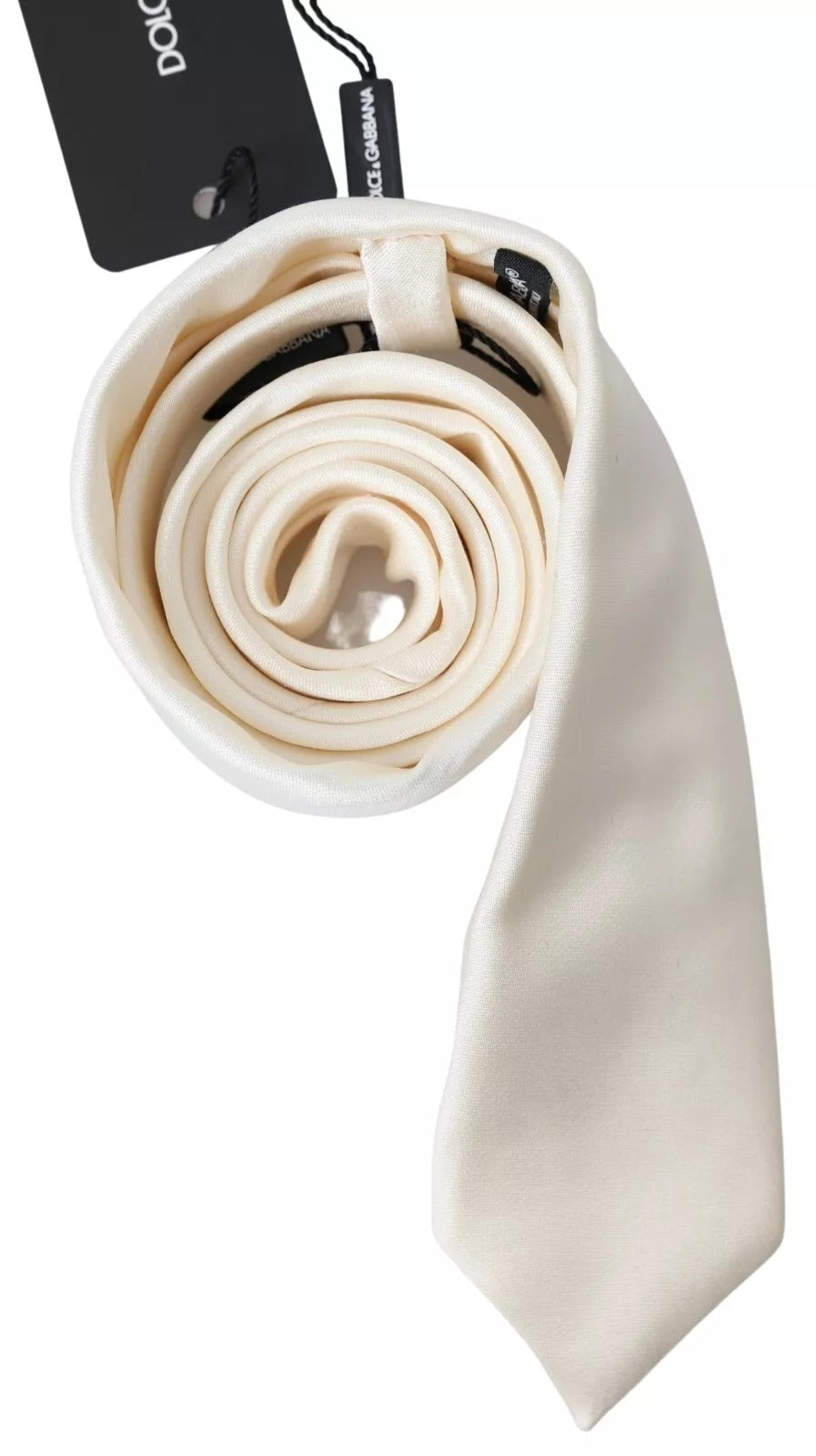 Dolce & Gabbana Off White Satin Silk Classic Men Necktie LUNESCAPE