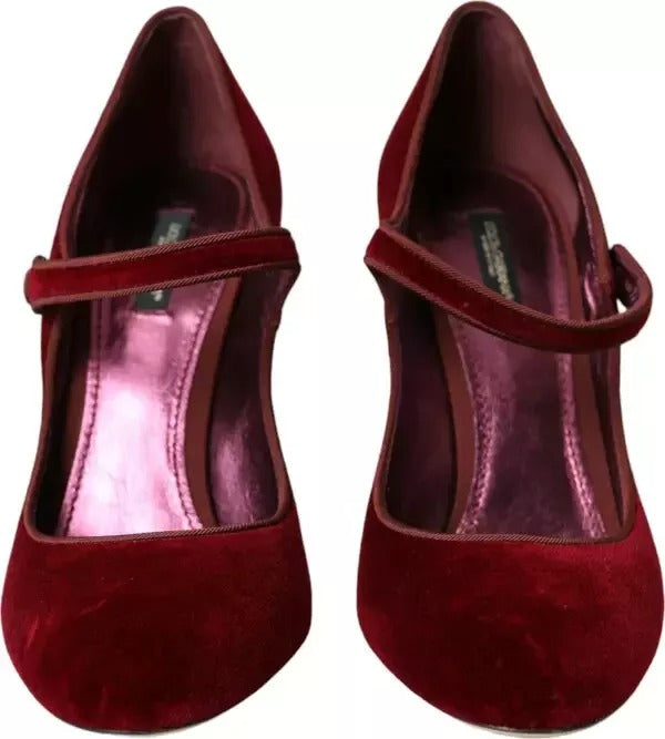 Dolce & Gabbana Red Velvet Gold Crystals Heels Mary Janes Shoes LUNESCAPE