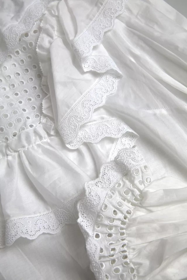 Dolce & Gabbana White Cotton Lace Trim Turtle Neck Blouse LUNESCAPE
