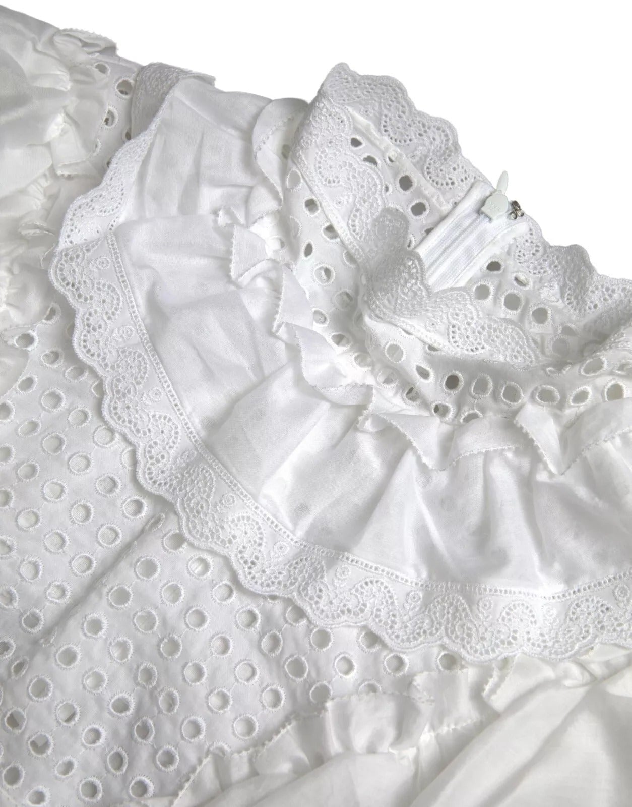 Dolce & Gabbana White Cotton Lace Trim Turtle Neck Blouse LUNESCAPE