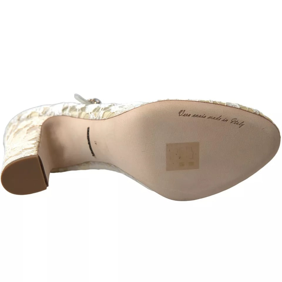 Dolce & Gabbana White Lace Crystals Heels Sandals Shoes LUNESCAPE