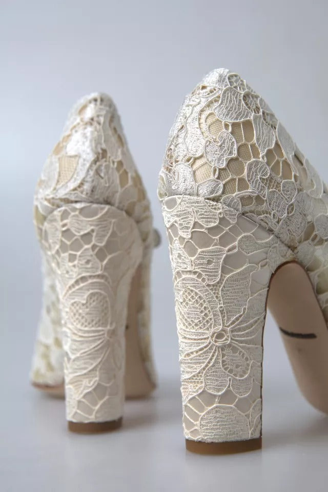 Dolce & Gabbana White Lace Crystals Heels Sandals Shoes LUNESCAPE
