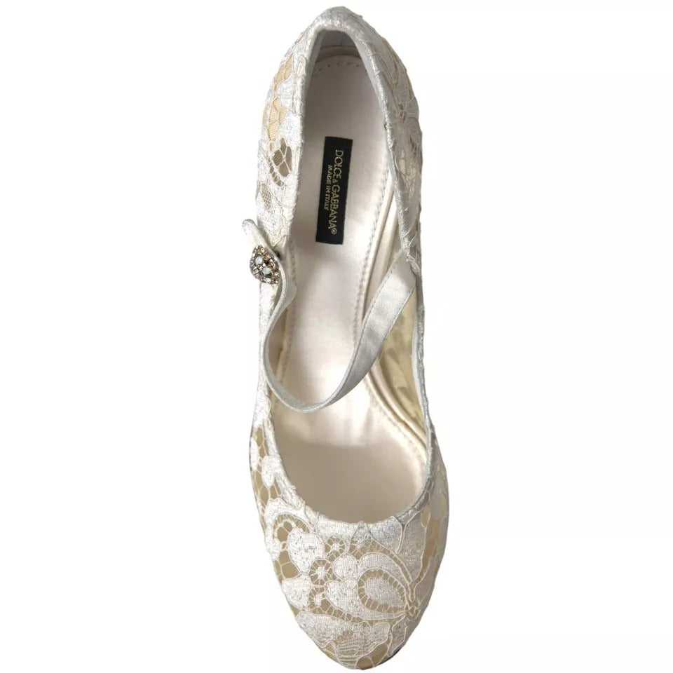 Dolce & Gabbana White Lace Crystals Heels Sandals Shoes LUNESCAPE