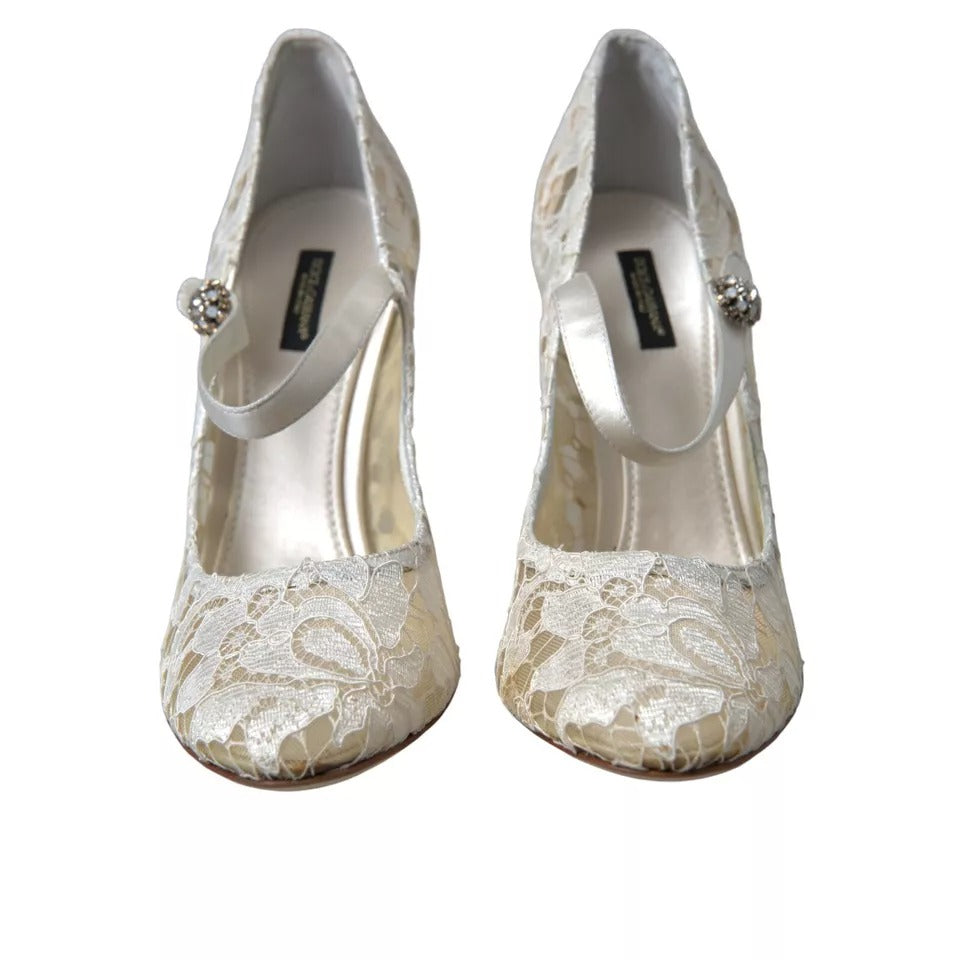 Dolce & Gabbana White Lace Crystals Heels Sandals Shoes LUNESCAPE