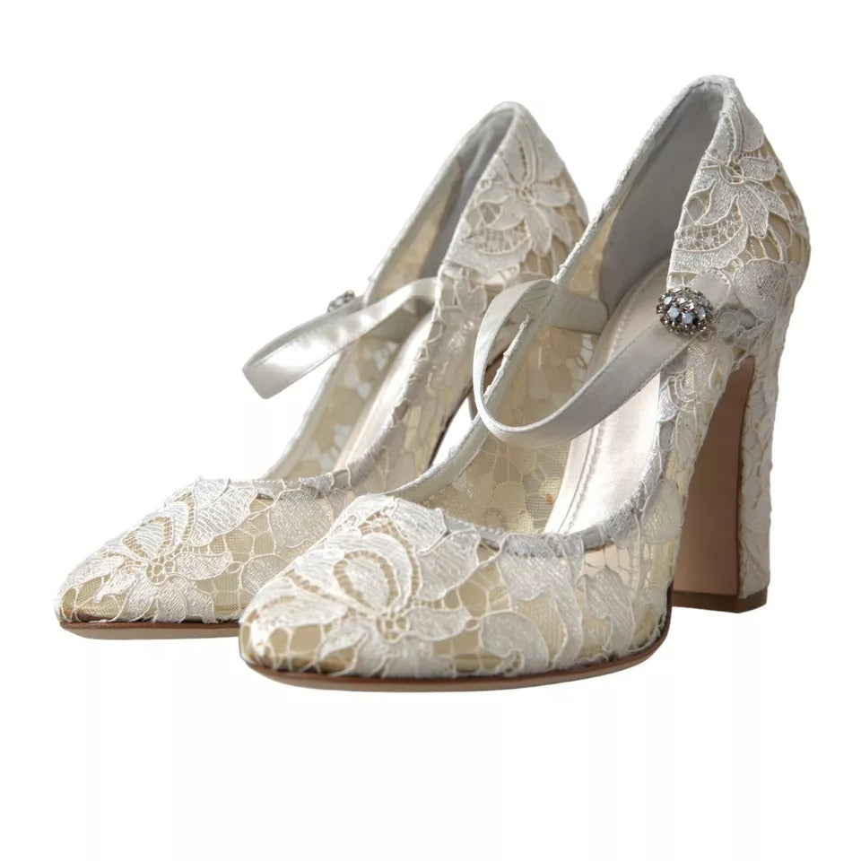 Dolce & Gabbana White Lace Crystals Heels Sandals Shoes LUNESCAPE