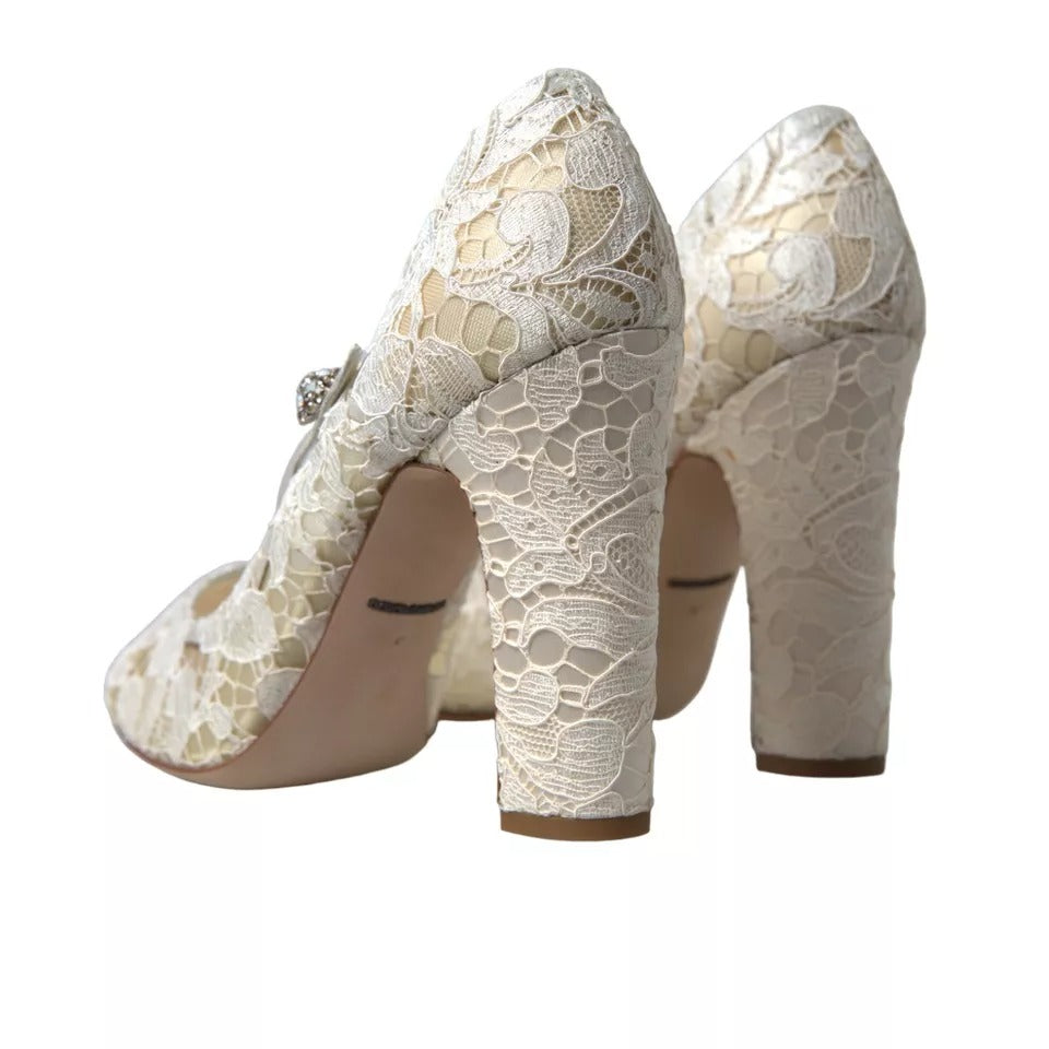 Dolce & Gabbana White Lace Crystals Heels Sandals Shoes LUNESCAPE