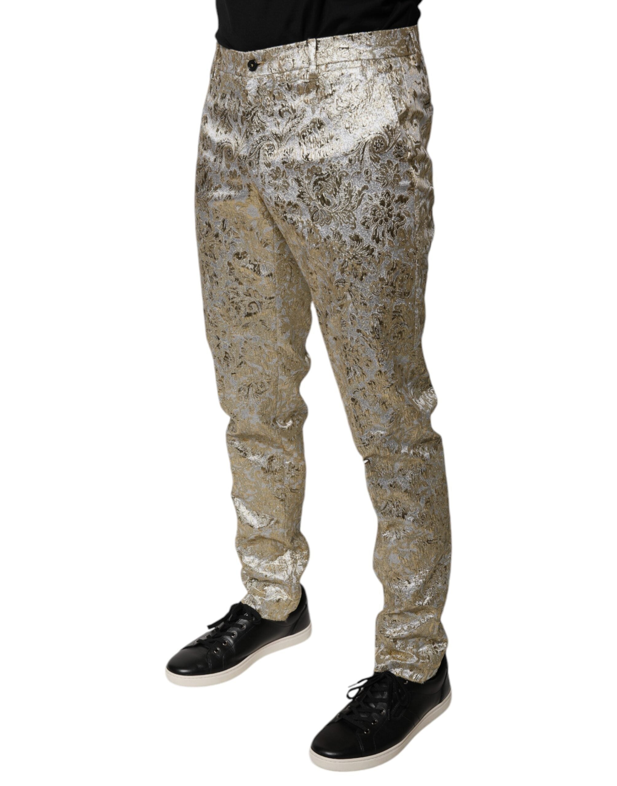 Dolce & Gabbana Gold Floral Jacquard Men Dress Pants LUNESCAPE