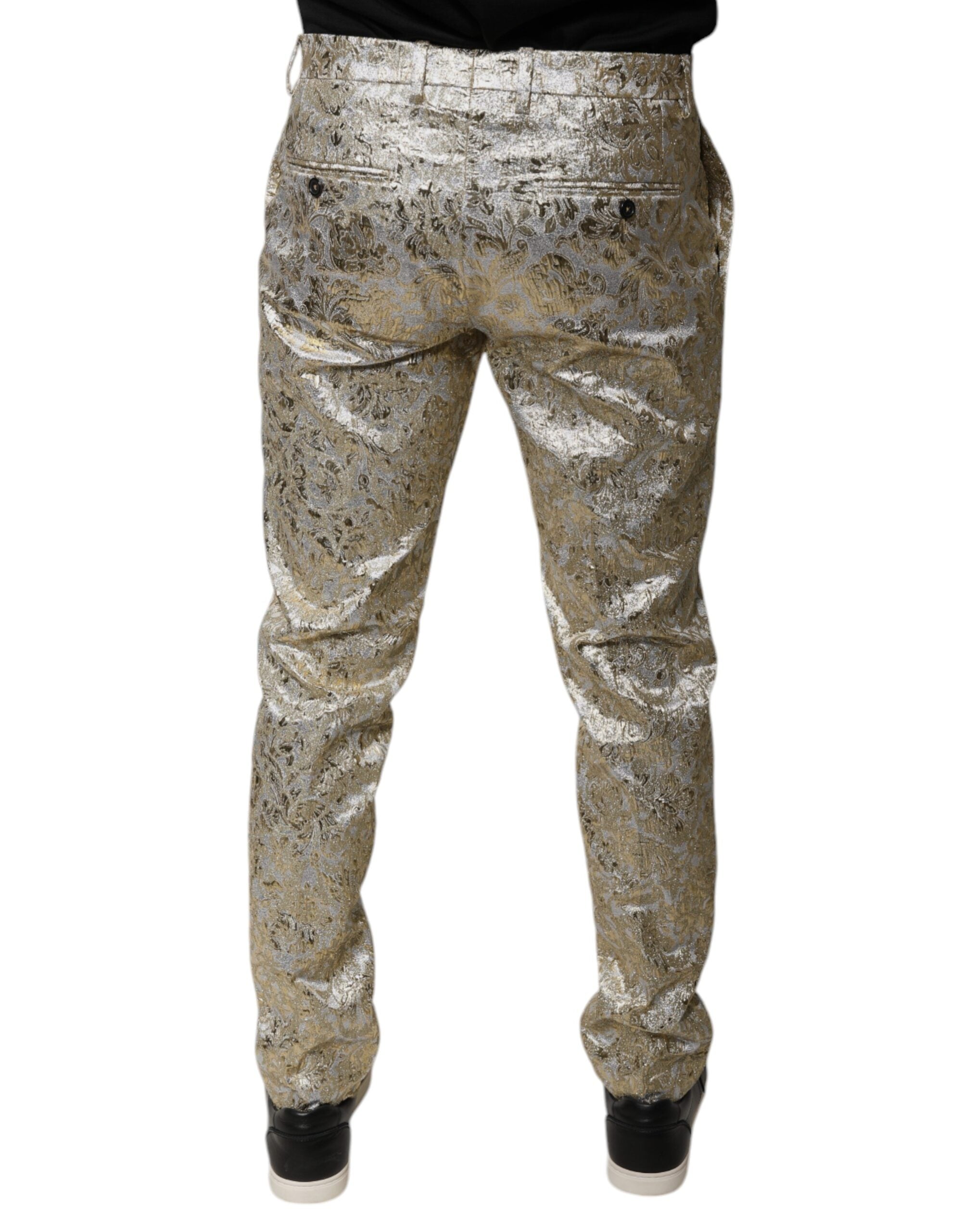 Dolce & Gabbana Gold Floral Jacquard Men Dress Pants LUNESCAPE