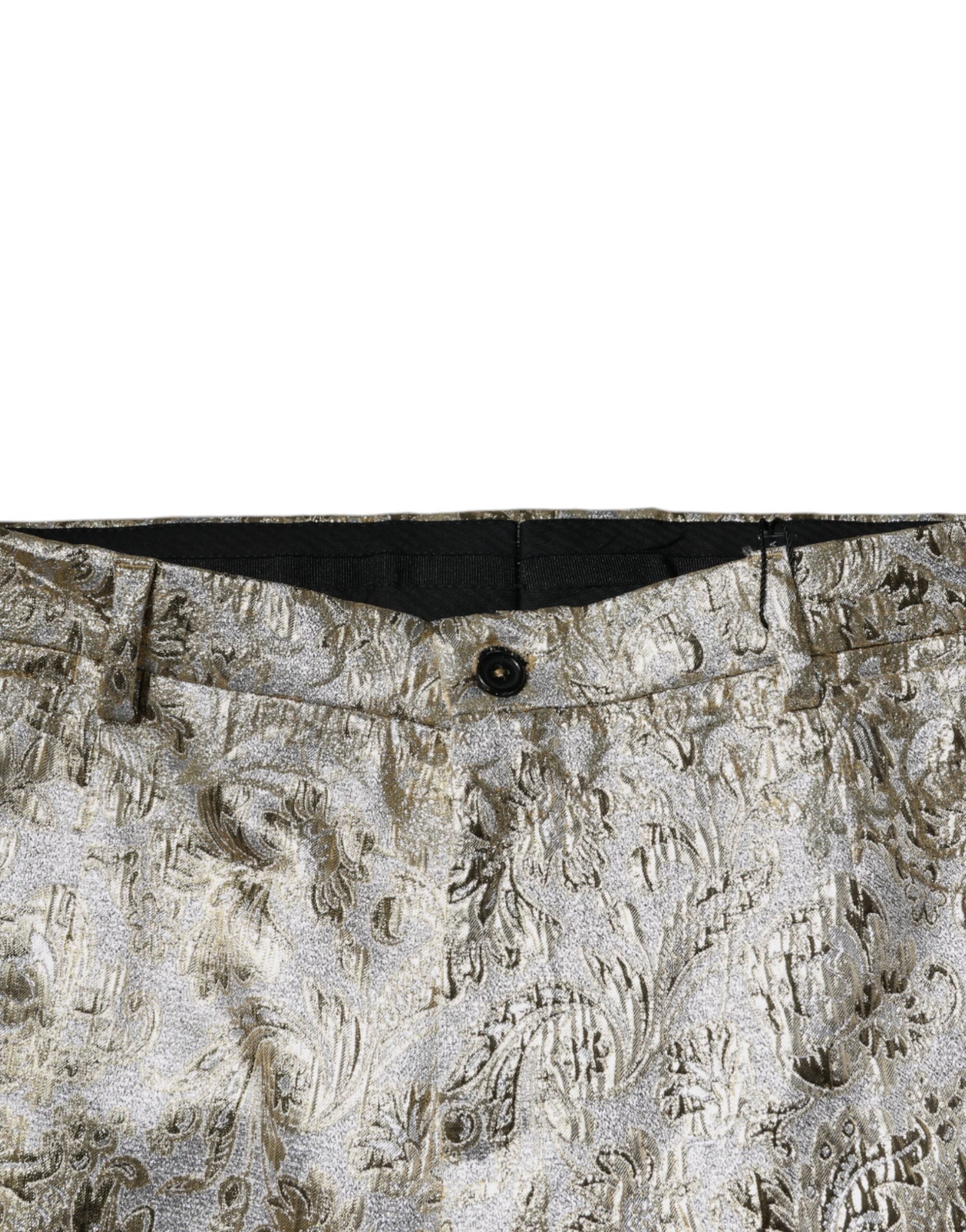 Dolce & Gabbana Gold Floral Jacquard Men Dress Pants LUNESCAPE