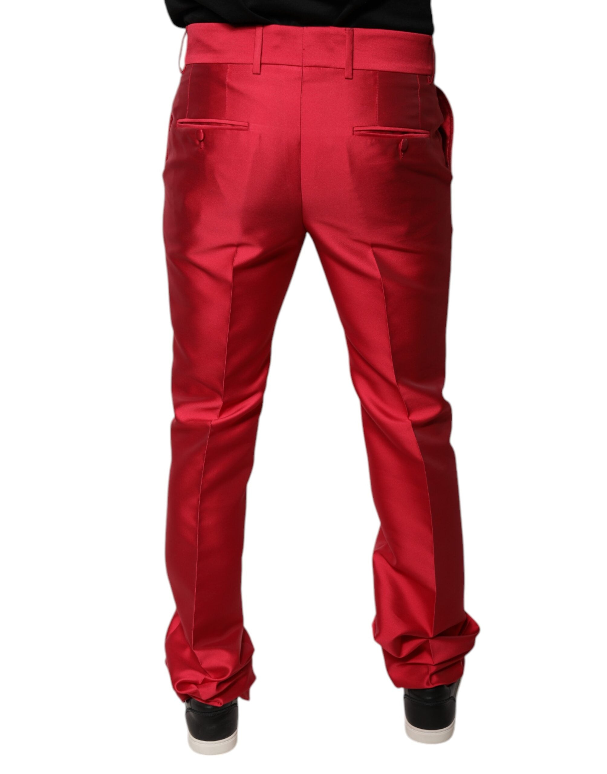 Dolce & Gabbana Red Silk Slim Fit Mid Waist Dress Formal Pants LUNESCAPE