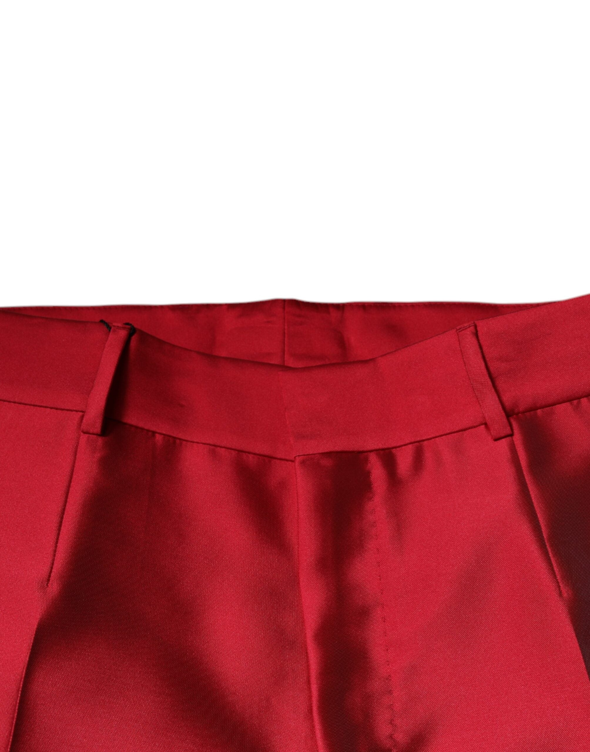 Dolce & Gabbana Red Silk Slim Fit Mid Waist Dress Formal Pants LUNESCAPE