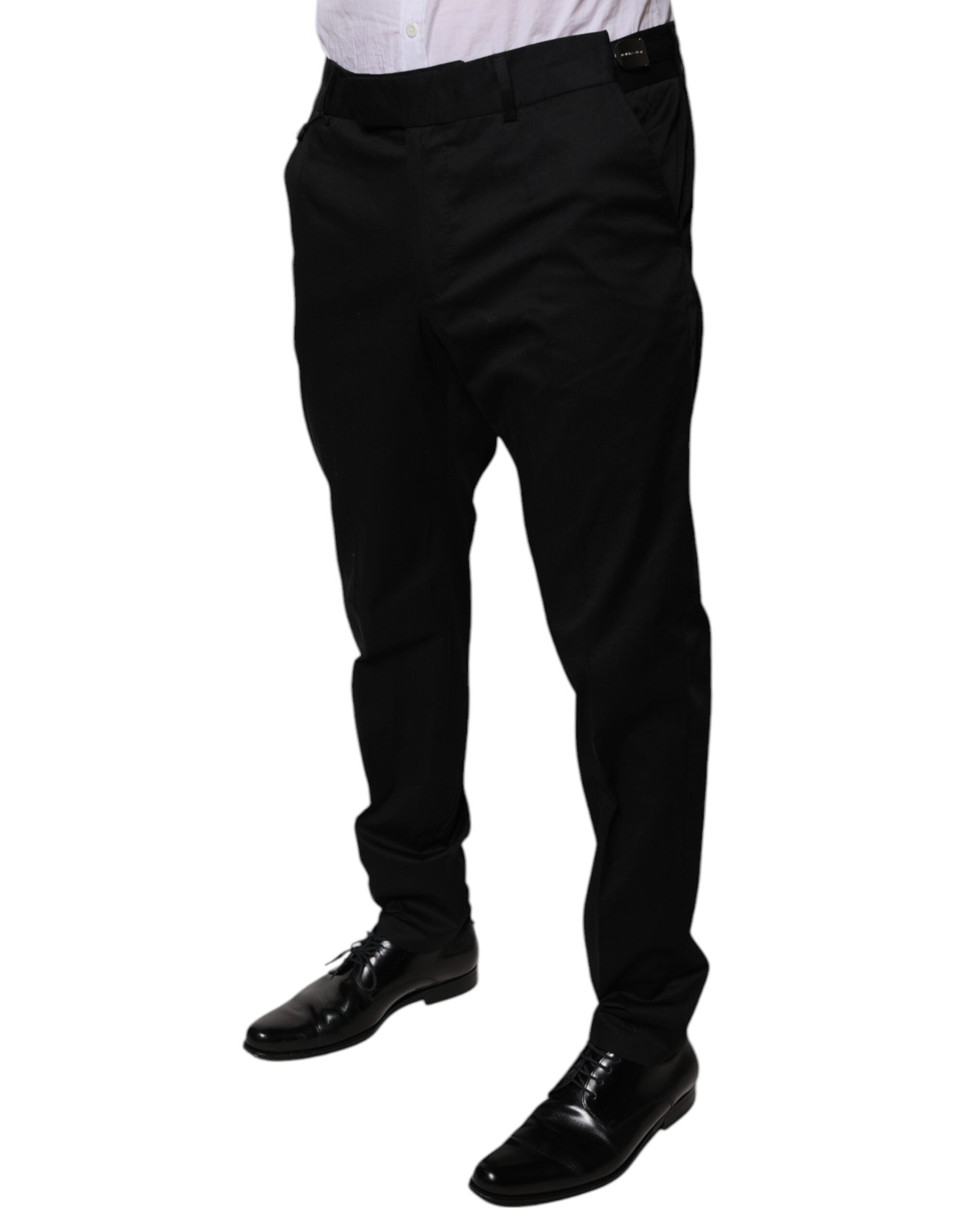 Dolce & Gabbana Black Cotton Tapered Formal Dress Pants LUNESCAPE