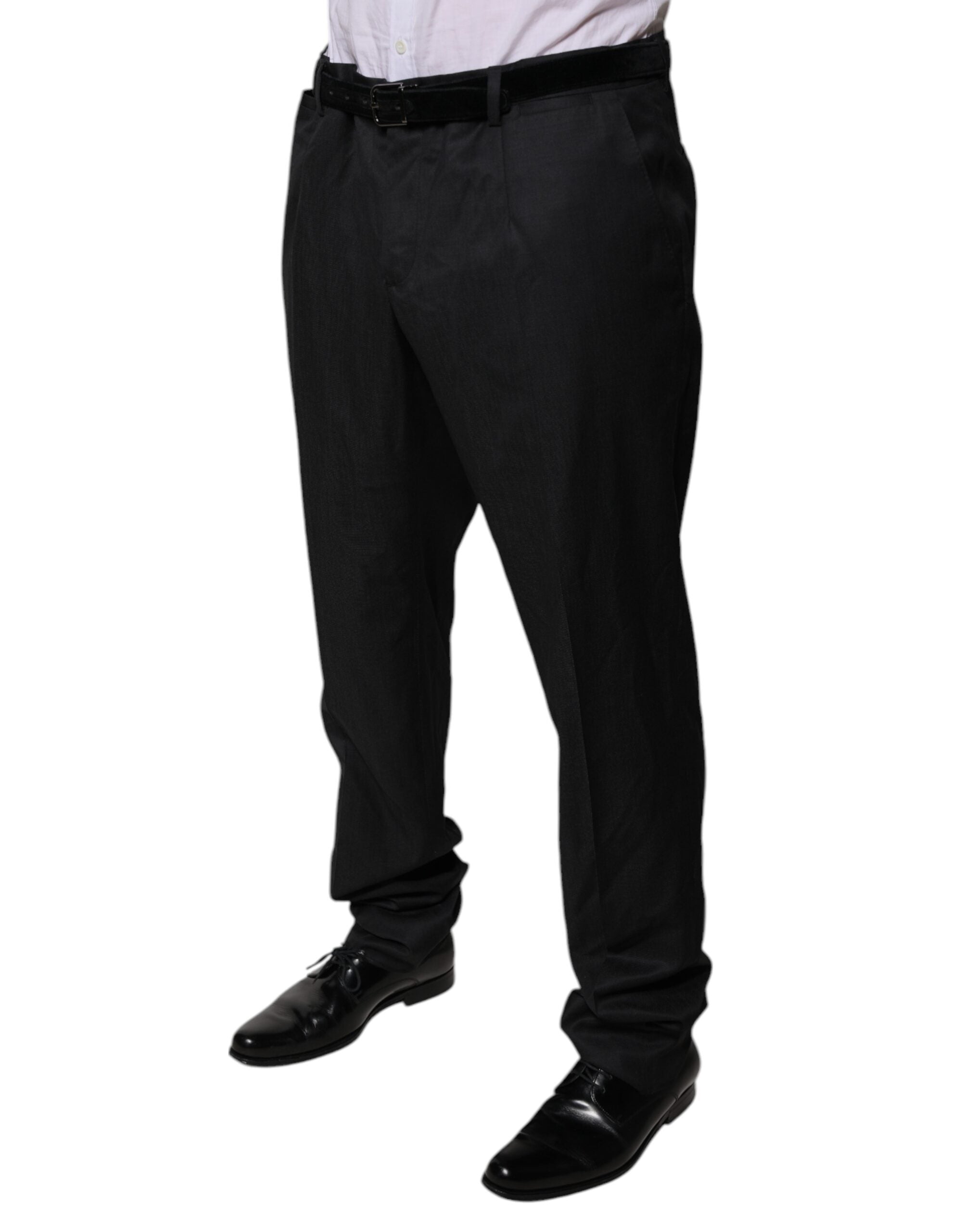 Dolce & Gabbana Black Wool Tapered Formal Dress Pants LUNESCAPE