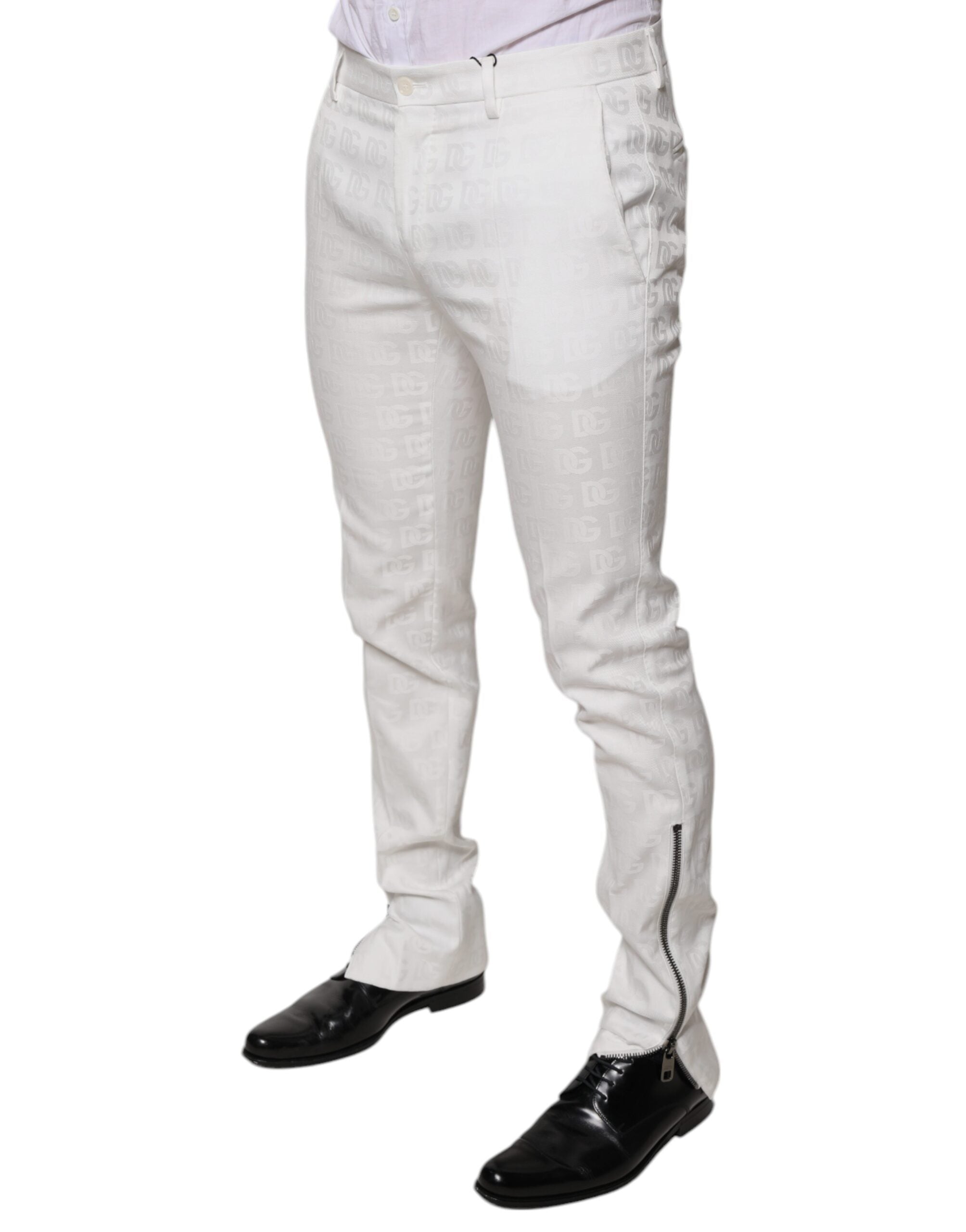 Dolce & Gabbana White Cotton Tapered Formal Dress Pants LUNESCAPE