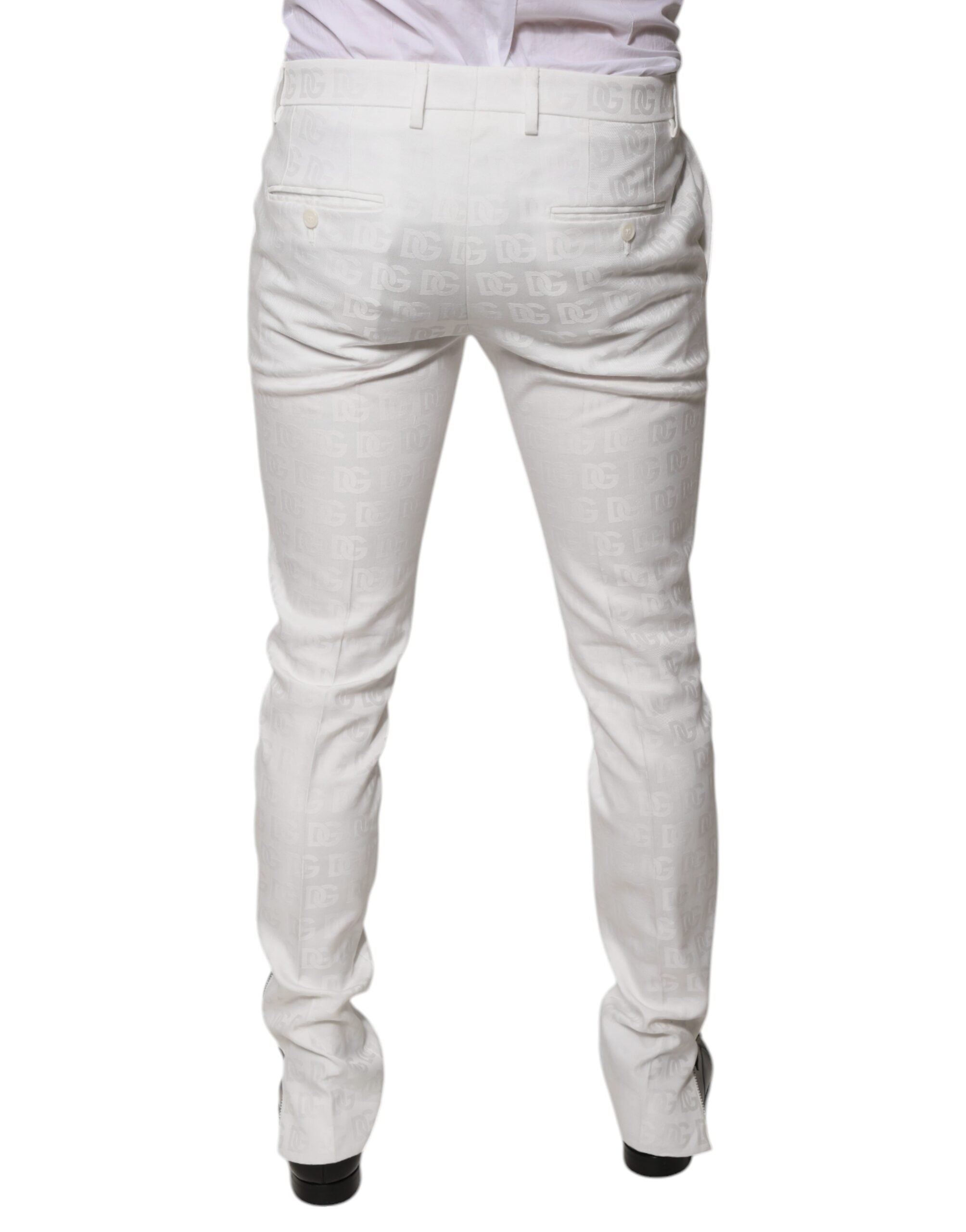 Dolce & Gabbana White Cotton Tapered Formal Dress Pants LUNESCAPE