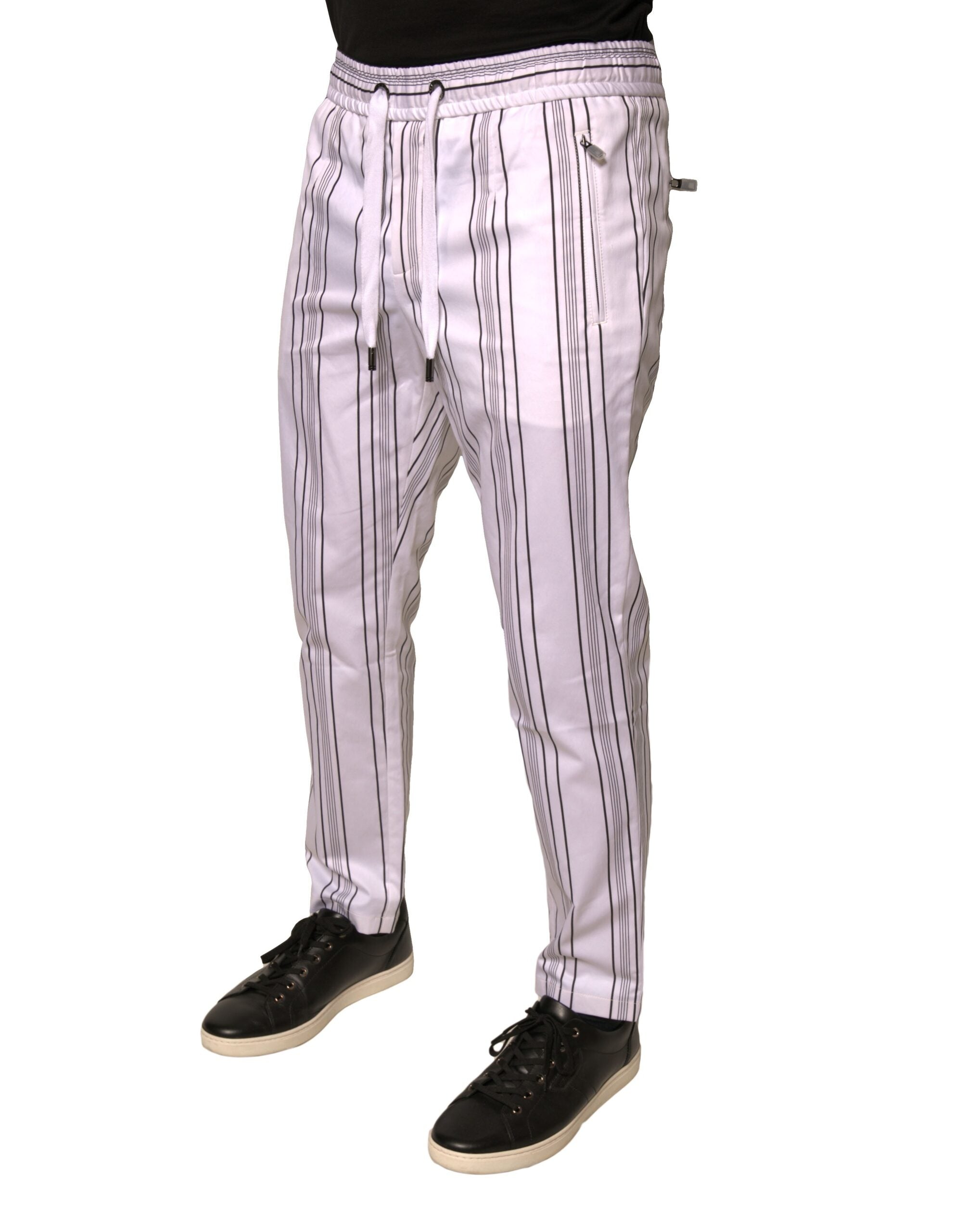 Dolce & Gabbana White Stripe Cotton Dress Skinny Pants LUNESCAPE