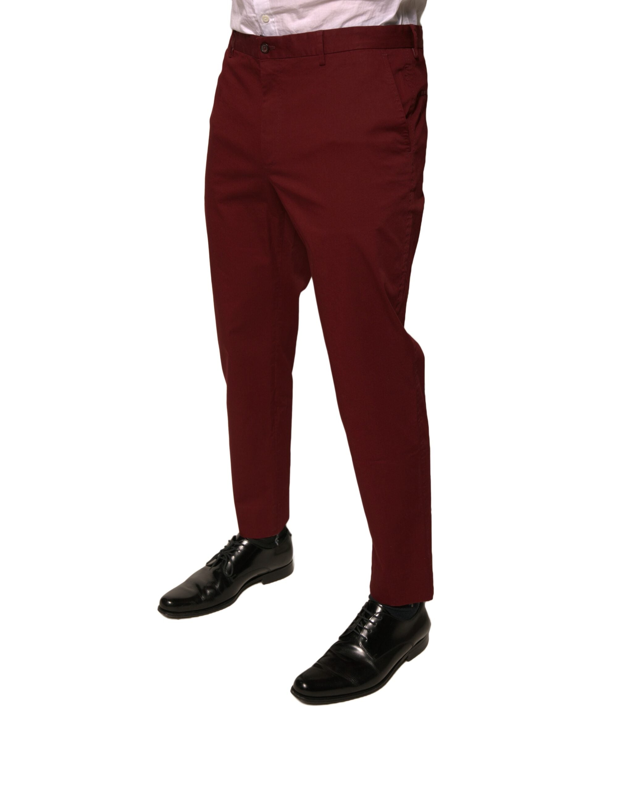 Dolce & Gabbana Maroon Cotton Men Skinny Dress Pants LUNESCAPE