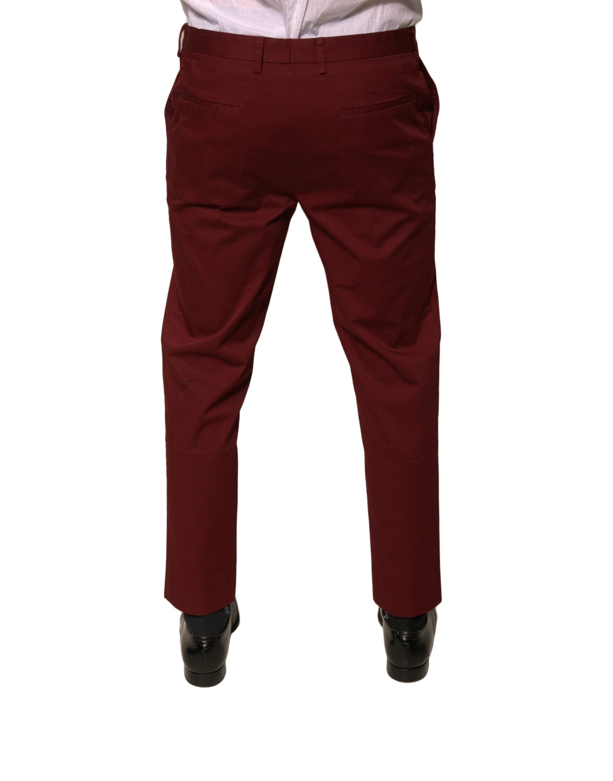 Dolce & Gabbana Maroon Cotton Men Skinny Dress Pants LUNESCAPE