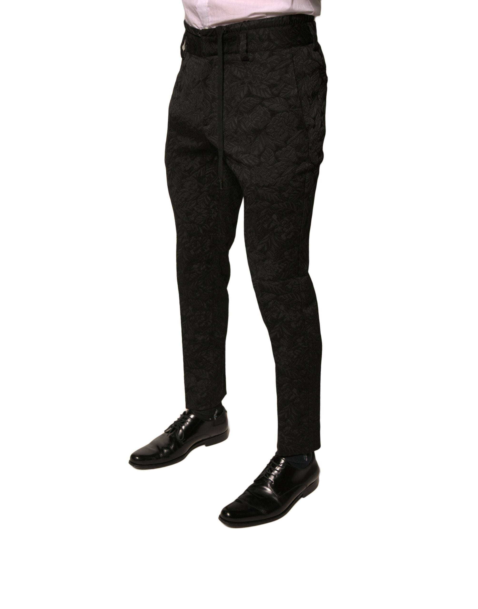 Dolce & Gabbana Black Brocade Polyester Skinny Men Dress Pants LUNESCAPE