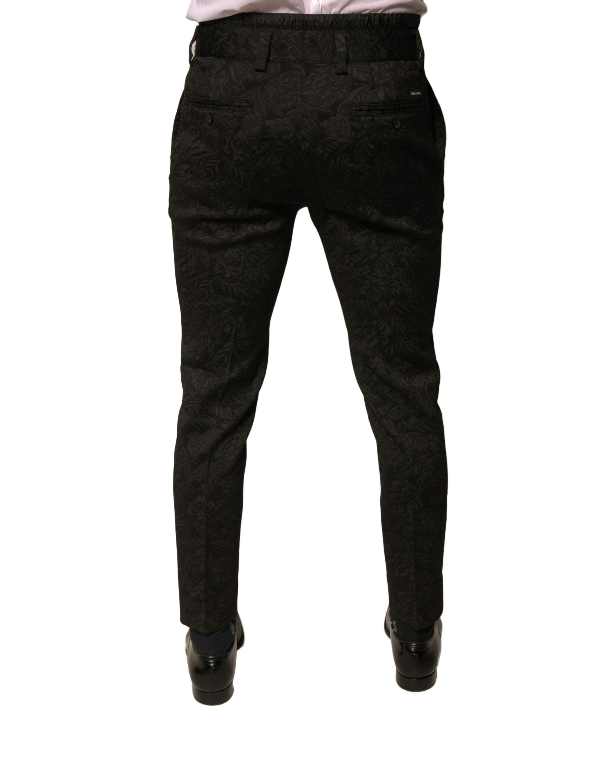 Dolce & Gabbana Black Brocade Polyester Skinny Men Dress Pants LUNESCAPE