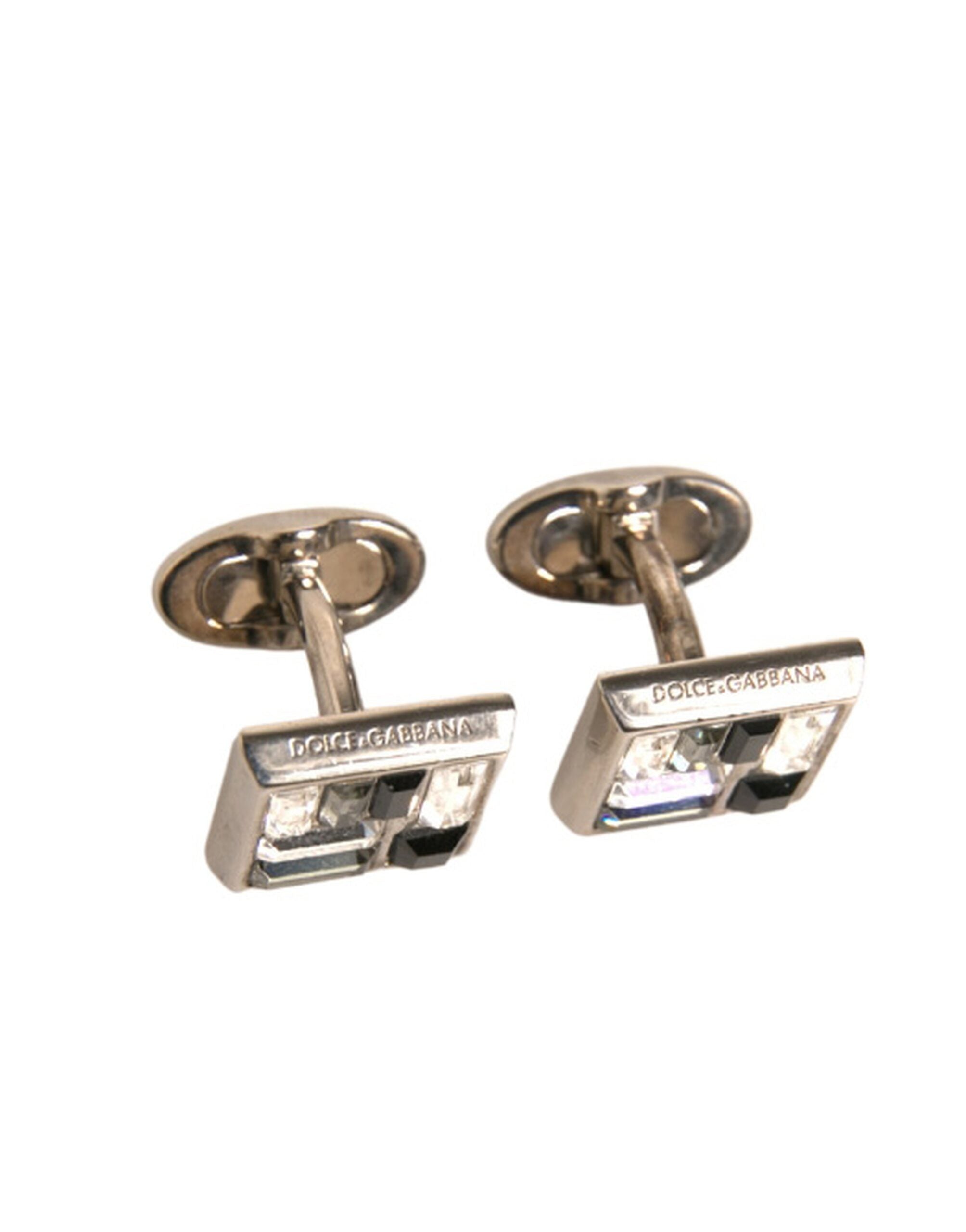 Dolce & Gabbana Silver Plated Brass Pin Crystal Cufflinks LUNESCAPE
