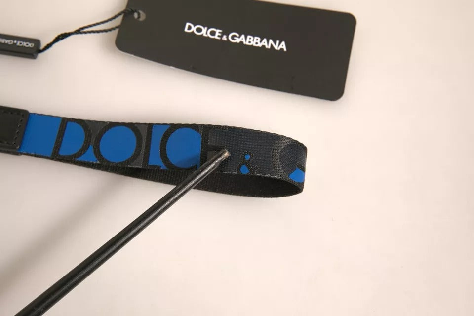 Dolce & Gabbana Blue Logo Polyester Silver Brass Holder Keychain Keyring LUNESCAPE